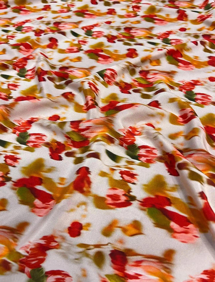 140CM Wide 18MM Thick Silk Crepe de Chine Fabric,Stretch Smudged Orange Green Silk Fabric for Thin Cheongsam Pants Dress,DIY Sewing Material D1683