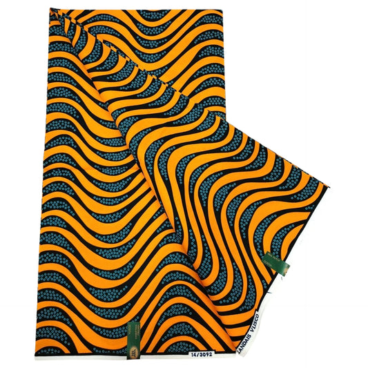 DIY Material with Orange Wave Print-6 Yards Long Blue Cotton African Wax Batik Fabric,for Sewing Cushion Sofa Clothing R1243