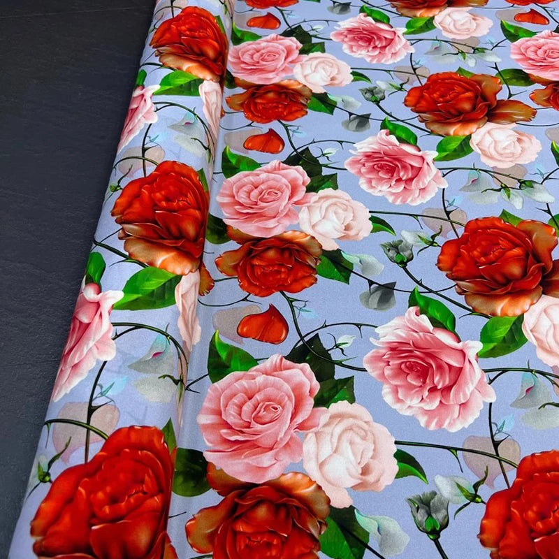18 Momme 55''Width Silk Crepe de Chine Fabric for Sewing Blouse,Dresses,Pajamas DIY Crafts,Stretch Silk Spandex Soft Thin Material(Gorgeous Rose Printed,1yards) D1304
