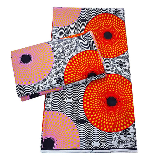 115CM Wide High-Quality African Cotton Batik Fabric - Pink and Orange Balls Print for Sewing Summer Clothing Dress and Sofa DIY Material R828