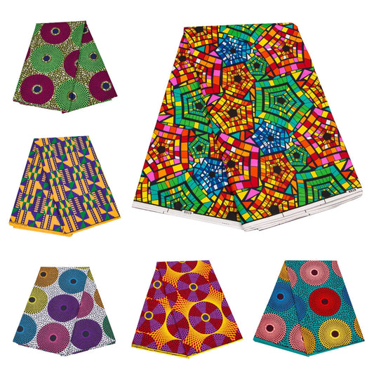 Polyester African Wax Fabric for DIY Sewing Crafting,115CM Wide Batik Fabric with 6 Patterns Geometry Print,6 Yards Long Fabric R992