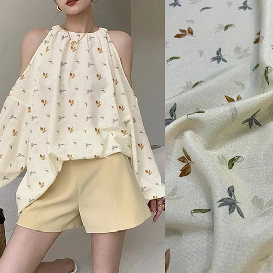 18 Momme 55''Width Silk Crepe de Chine Fabric for Sewing Blouse,Dresses,Pajamas DIY Crafts,Stretch Silk Spandex Soft Thin Material(Printed on Beige,1yards)  D1305
