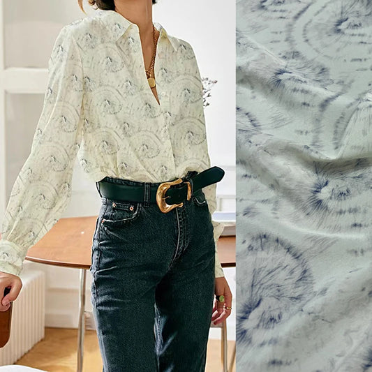 140CM Wide 18MM Silk Crepe de Chine Fabric Stretch-Printed Design for Thin Summer Pants Dress Soft Comfortable Fabric DIY Sewing Material D1617