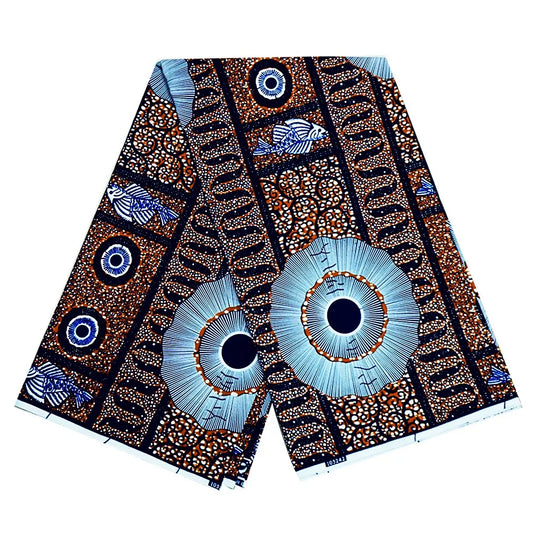 African Wax Fabric with Fishes and Geometry Print,Cotton Batik Cotton Material,Great for DIY Sewing Summer Clothing Sofa R1098