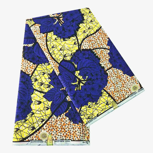 Exclusive Blue Floral Yellow African Wax Fabric DIY Sewing Clothing and Cushions Cotton Batik Fabric for Summer Spring R810