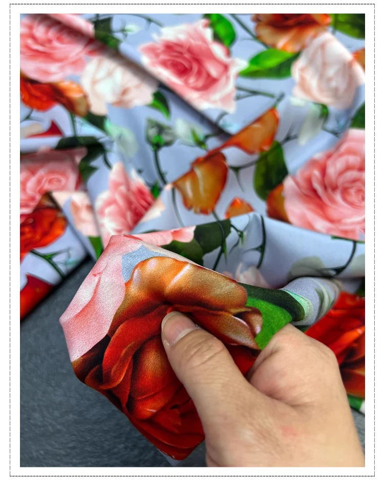 18 Momme 55''Width Silk Crepe de Chine Fabric for Sewing Blouse,Dresses,Pajamas DIY Crafts,Stretch Silk Spandex Soft Thin Material(Gorgeous Rose Printed,1yards) D1304