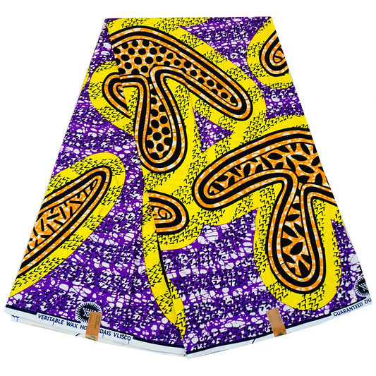 24*24 Yarns 6Yards Long African Style Print Yellow Purple Wax Fabric,Cotton Batik Fabric for Cushion Clothes Curtain Pants R737