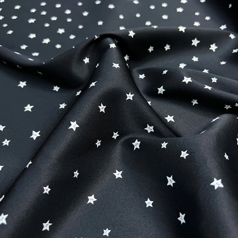 55'' Wide 20MM Thickness Small Stars Printed Twill Silk Fabric by Yard for Summer Pants Blouse Dress-Stretch Comfortable Silk Fabric DIY Sewing Material D1515