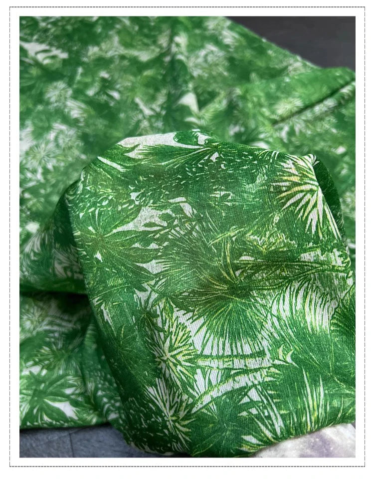 55'' Wide 15.5MM Green Printed 30% Silk 70% Linen Fabric by Yard for Summer Shirt Dress A Little Transparent and Hard Fabric DIY Sewing Material D1328