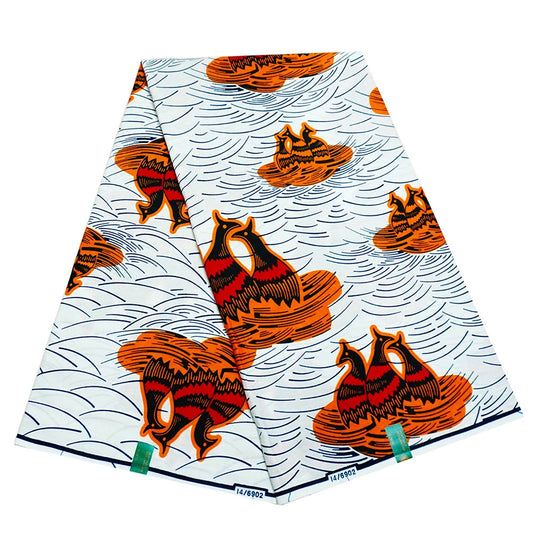 African Wax Fabric 6 Yards Long,Cotton Batik with Orange Animal Prints for DIY Sewing Spring Summer Curtains Clothing R932