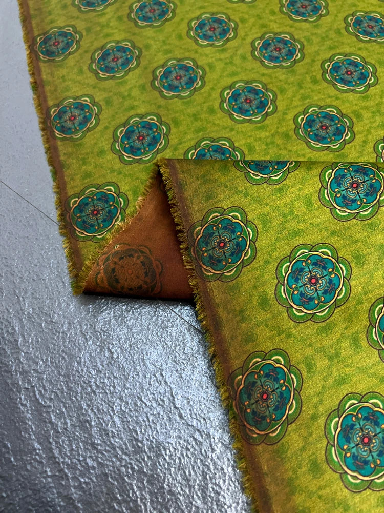 Gambiered Gauze Silk Fabric with Chinese Style Printed on Green Design for Cheongsam Horse Face Skrit Dress,47'' Wide 25MM Thick,DIY Sewing Stretch Material E1557