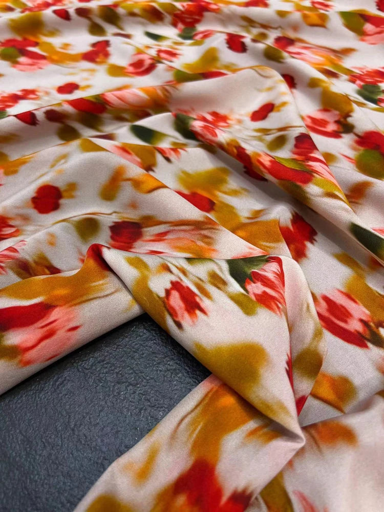 140CM Wide 18MM Thick Silk Crepe de Chine Fabric,Stretch Smudged Orange Green Silk Fabric for Thin Cheongsam Pants Dress,DIY Sewing Material D1683