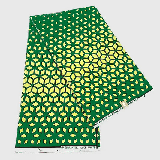 Cotton African Wax Batik Fabric with 3D Yellow Green Geometry Print for DIY Sewing Home Clothing Dress Sofa-6 Yards Long R1119