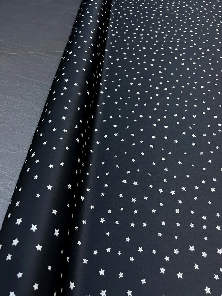 55'' Wide 20MM Thickness Small Stars Printed Twill Silk Fabric by Yard for Summer Pants Blouse Dress-Stretch Comfortable Silk Fabric DIY Sewing Material D1515