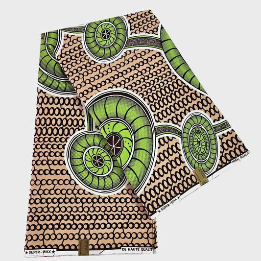 6 Yards Long,Green Geometry Printed African Wax Fabric,100% Cotton Batik Material for Light Coffee Color Dress Clothing Curtain Sofa R930