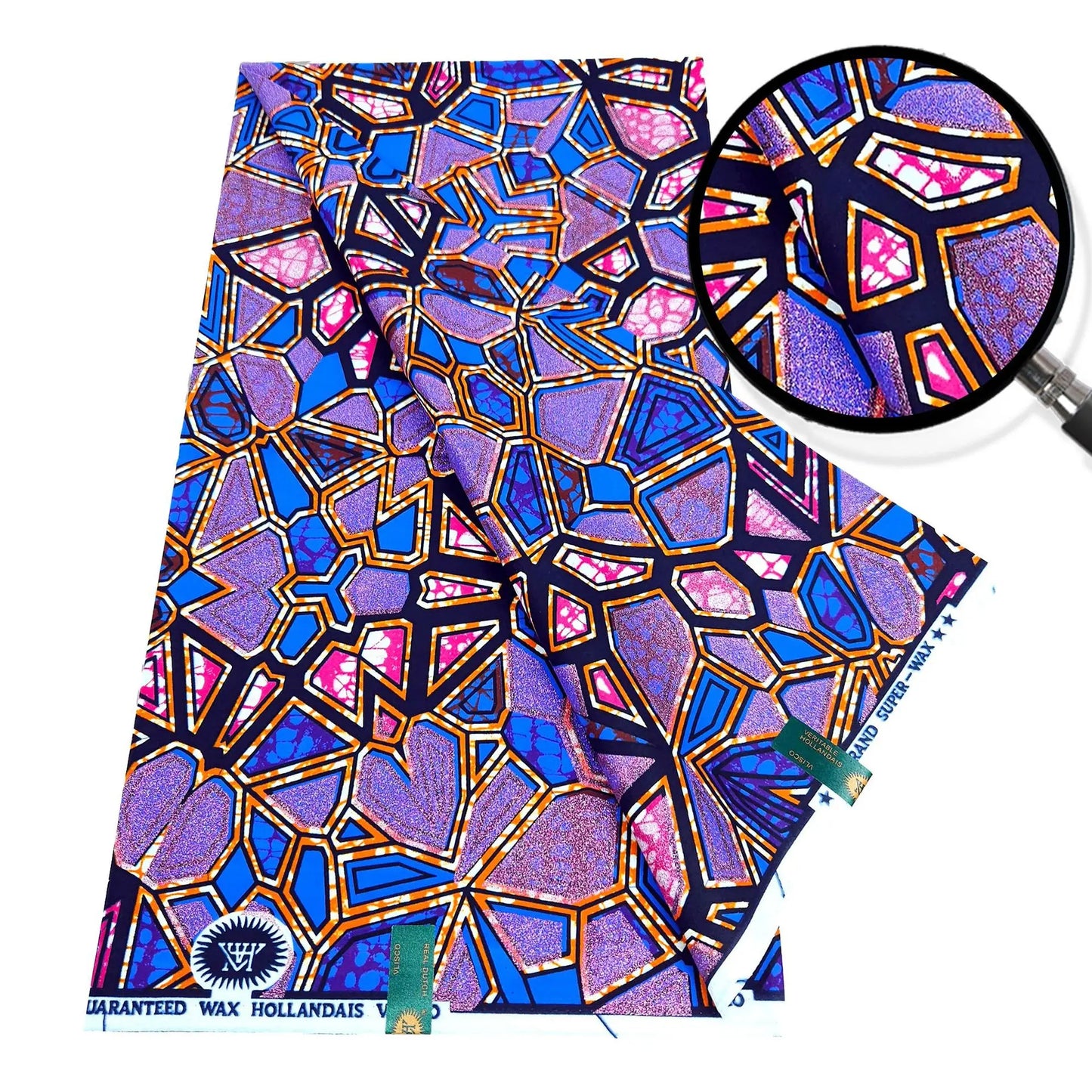 African Style Printed Blue Purple Wax Fabric for Sewing Crafting-Cotton Batik Material for Summer,6 Yards Long,115CM Wide R1087