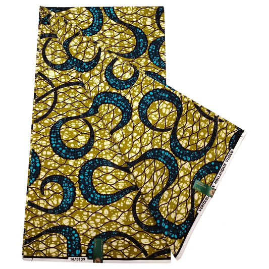 Blue Printed Light Brown African Wax Batik Fabric-6 Yards Long Cotton Sewing Material for DIY Cushion Covers Sofa Clothes R1265