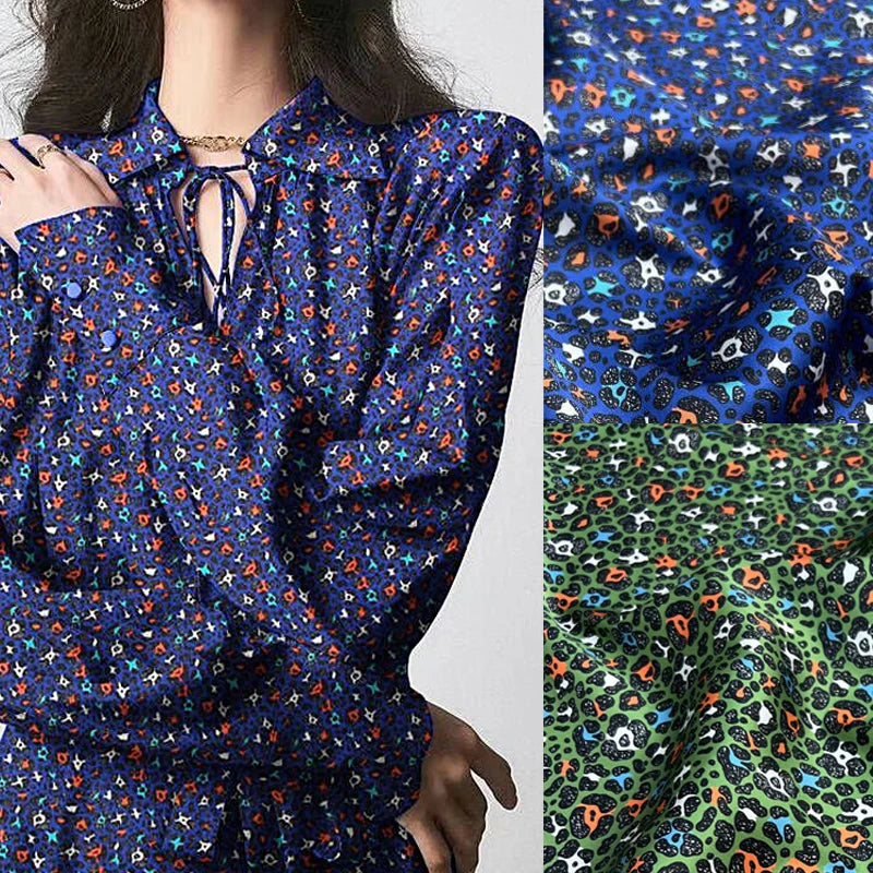 Lovely Print on Blue Green Stretch Silk Satin Fabric for Summer Soft Clothes-Silk Spandex Fabric, 140CM Wide 20MM Thick D1642