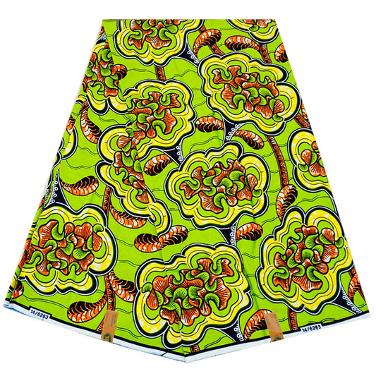 African Style Wax Fabric with Green Plants Print,6 Yards Long,Polyester Batik Material for Clothing Curtain Sofa DIY Sewing Material R921