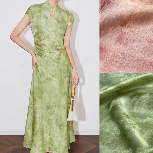 Floral Butterfly Orange Green Silk Satin Fabric 140CM Wide 24MM 50% Silk 50% Nylon Dress Shirt Summer Jacquard Silk Fabric for DIY Sewing D1548