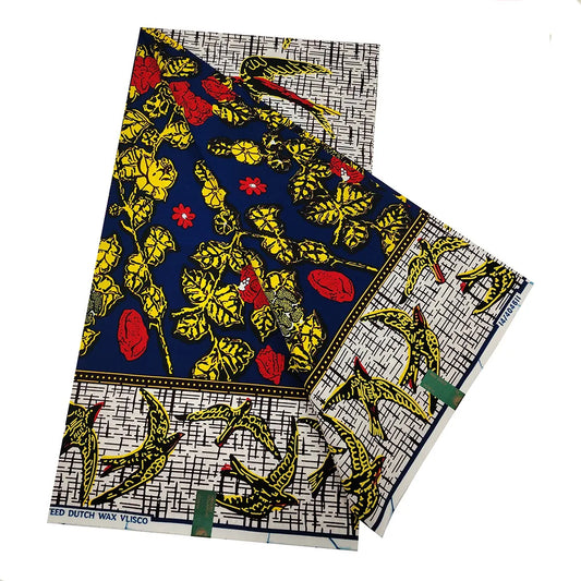 African Style Birds and Plants Printed Wax Batik Fabric,100% Cotton 6 Yards Long,Summer Spring Clothing Cushion Material R978