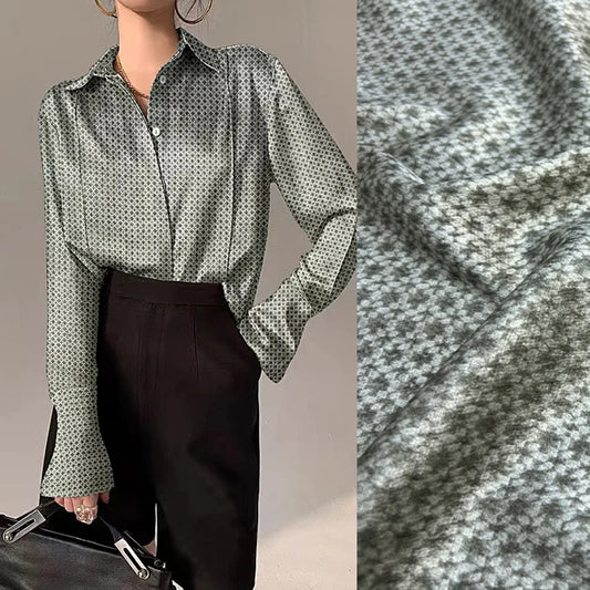 Geometry Print Pearl Silk Satin Fabric 95CM Wide 24MM 93% Silk & 7% Spandex Dress Shirt Summer Stretch Silk Fabric for Sewing D1442
