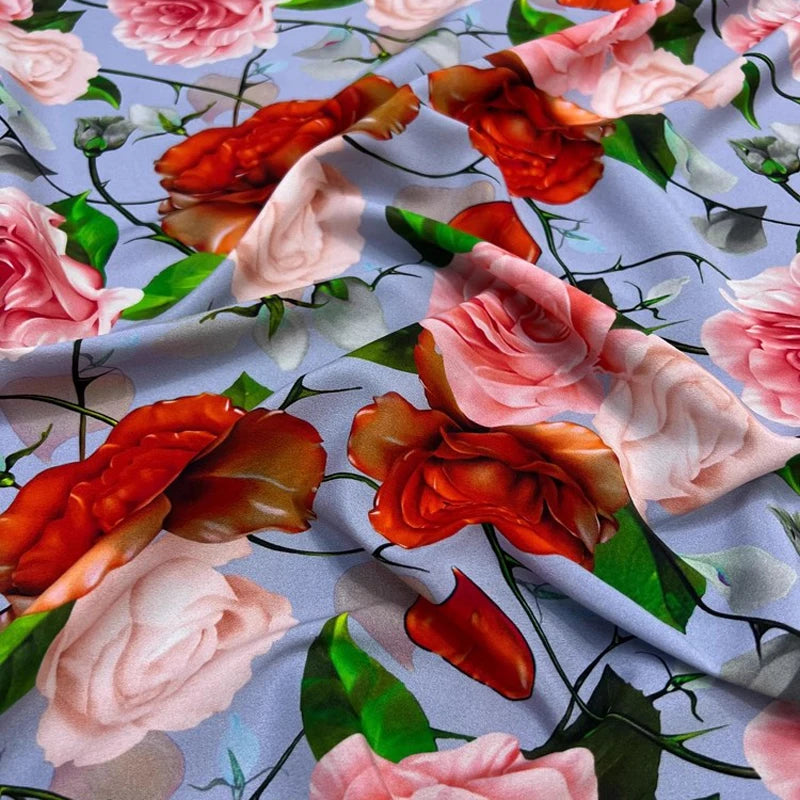 18 Momme 55''Width Silk Crepe de Chine Fabric for Sewing Blouse,Dresses,Pajamas DIY Crafts,Stretch Silk Spandex Soft Thin Material(Gorgeous Rose Printed,1yards) D1304