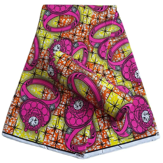 Purple Rings Print on Yellow Traditional African Wax Fabric-100% Cotton Batik Fabric for DIY Sewing Summer Spring Sofa Clothing R785