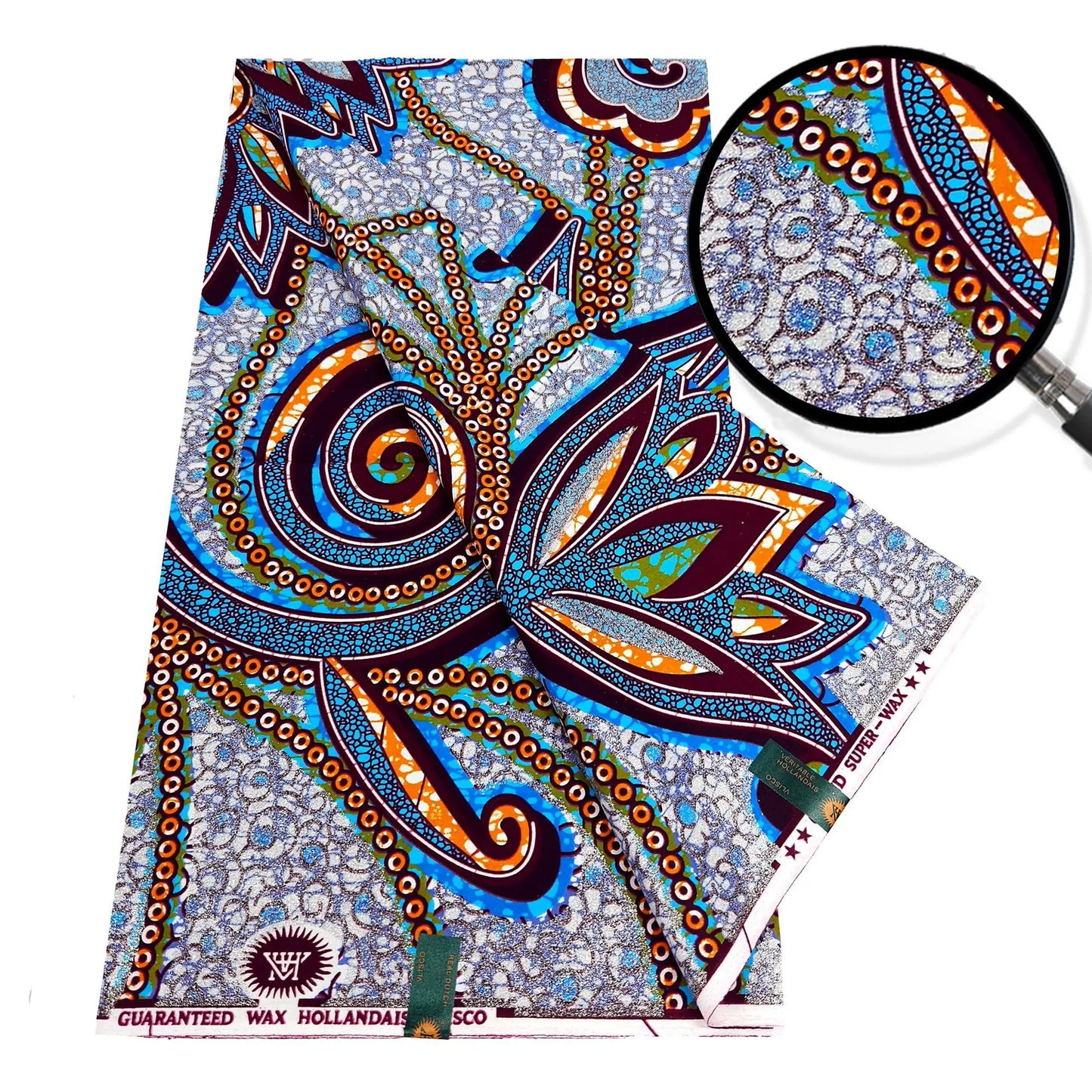 African Style Printed Blue Purple Wax Fabric for Sewing Crafting-Cotton Batik Material for Summer,6 Yards Long,115CM Wide R1087