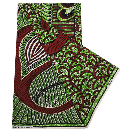 Red Brown Print Green Cotton African Wax Batik Fabric for Sewing Cushion Covers Sofa Upholstery Clothes Pants,6 Yards Long DIY Sewing Material R1225