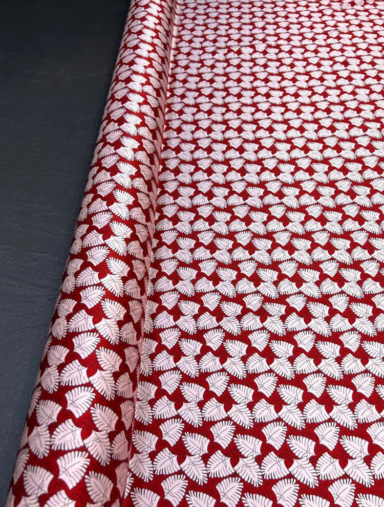 Silk Satin Fabric with Leaves Printed on Blue Red Design-140CM Width,20MM Thick,Stretch Soft Fabric for Summer Dress Pants D1626