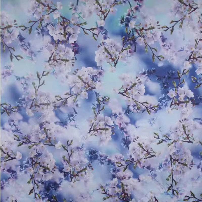 53'' Wide 14MM White Floral Blue Stiff Silk Organza Fabric for DIY Sewing Bubble Dress Coat R1873