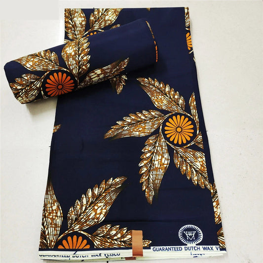 African Style Wax Batik Fabric with Floral Print on Black,6Yards Long for Sewing Spring Summer Cushion Sofa Clothing DIY Material R895