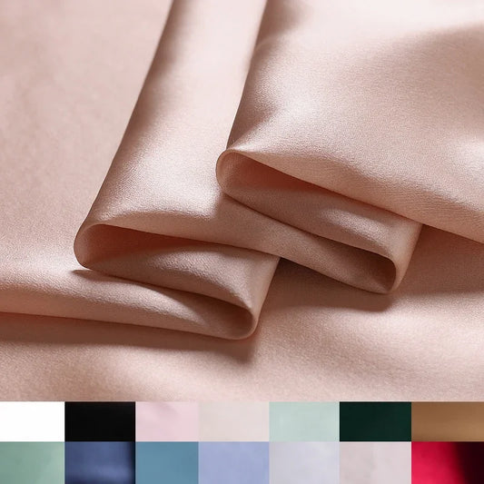 15Colors!55'' Wide 19MM Dyed Silk Crepe Satin Plain Fabric by Yard for Dress Shirt Clothes Cheongsam Pants DIY Sewing Summer Material Y003