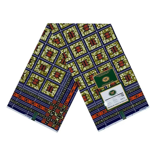 6 Yards Long African Wax Fabric for DIY Sewing Clothes Dress Pants Cushion,Square Printed Batik Cotton Fabric 24*24Yarns Texture R1037
