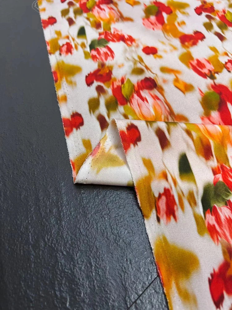 140CM Wide 18MM Thick Silk Crepe de Chine Fabric,Stretch Smudged Orange Green Silk Fabric for Thin Cheongsam Pants Dress,DIY Sewing Material D1683