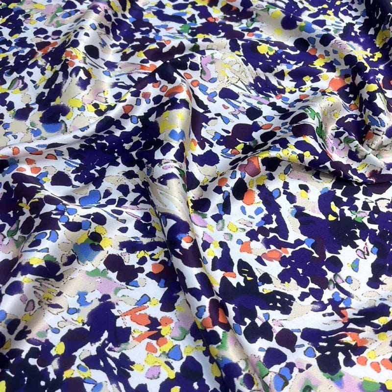 Printed Elastic Silk Satin Fabric for Summer Dress Clothes Cheongsam,118CM Wide 19MM, 93% Silk & 7% Spandex,DIY Sewing Material D1265