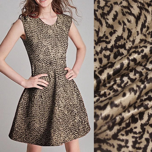 41.3 Wide 180g/m Brown Leopard Silk Cotton Fabric for Sewing Jacket Dress Coat Pants Jacquard Fabric for DIY R1875