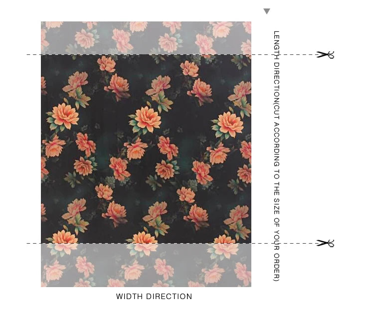 Orange Floral Printed on Black 47'' Wide 25MM Gambiered Gauze Silk Fabric Design for Cheongsam Horse Face Skrit Dress Summer DIY Sewing Material by Yard E1593