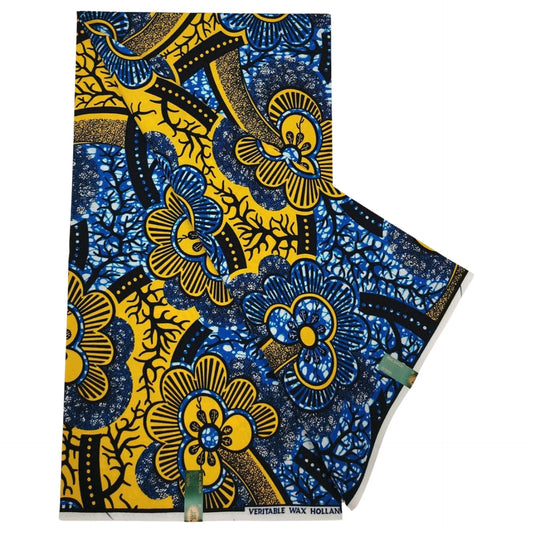 Cotton Fabric for Sewing-6 Yards Long African Wax Batik Fabric with Yellow Floral Print,for Cushion Covers Sofa Clothes R1245