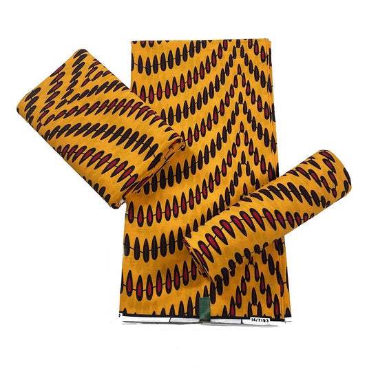 African Wax Fabric with Yellow Black Geometry,Batik Cotton Fabric Great for DIY Sewing Summer Dress Pants,6Yards Long R1101