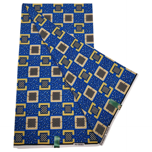 Blue Cotton Fabric for DIY Sewing-6 Yards Long African Wax Batik Fabric with Square Print,for Cushion Sofa Clothes Pants R1246