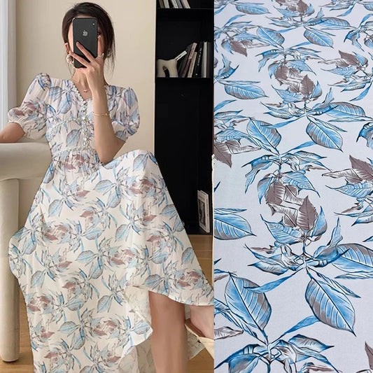 Floarl Printed Silk Fabric with Spandex and Elastic Stretch for Dressmaking Cheongsam 55'' Wide 19MM Thickness DIY Sewing Silk Fabric Material D1353
