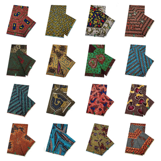 16Patterns Geometry Plants Print,African Wax Fabric for Summer Clothing-100% Cotton Batik Material,6 Yards Long,115CM Wide R1064