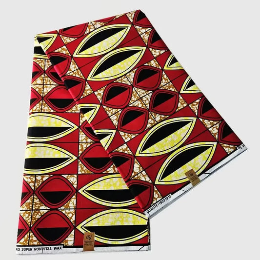 100% Cotton African Ankara Batik Fabric - Spring & Summer Red Yellow Geometry Print for Sewing Summer Clothing,DIY Material R823