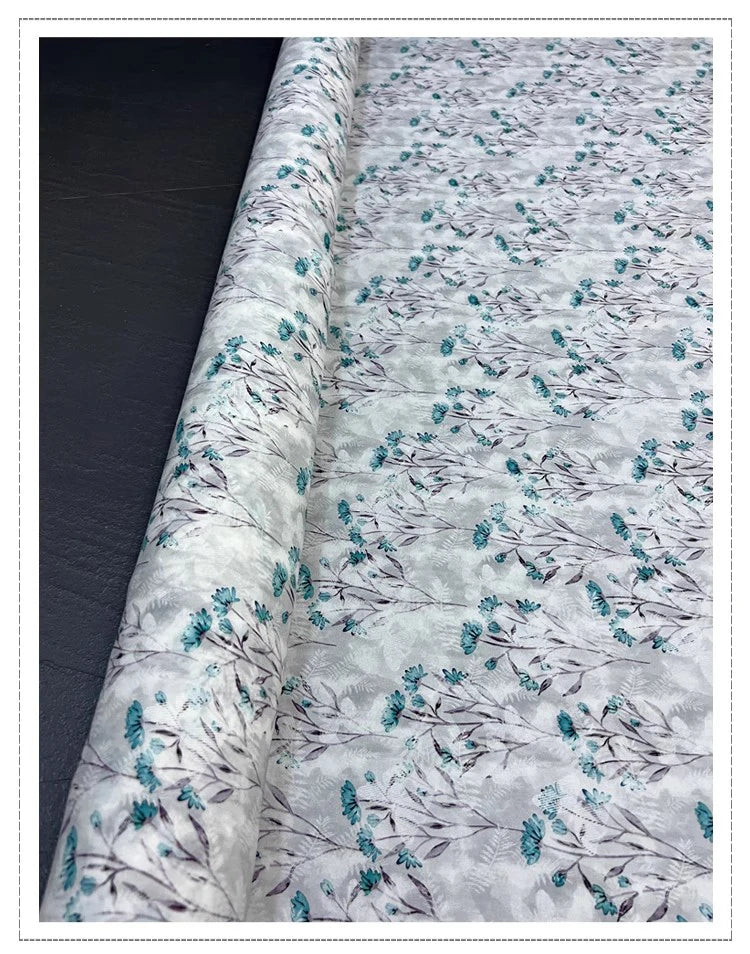 Silk Spandex Printed Fabric by Yard Blue Floral on Beige 55'' Wide for Dressmaking Cheongsam 19MM Thick Stretch Thin Silk Fabric DIY Sewing Material D1358