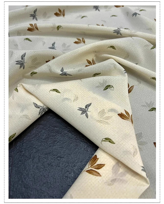 18 Momme 55''Width Silk Crepe de Chine Fabric for Sewing Blouse,Dresses,Pajamas DIY Crafts,Stretch Silk Spandex Soft Thin Material(Printed on Beige,1yards)  D1305