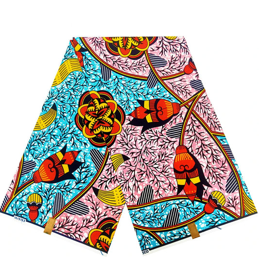 African Style Cotton Batik Fabric with Pink Blue Floral Print-Summer DIY Sewing Material for Clothes Dress Pants Sofa R1106