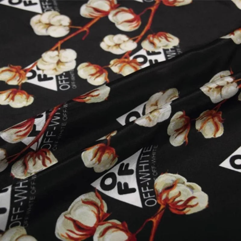 43'' Wide 12MM Cotton Printed Black Thin Silk Crepe de Chine Fabric Silk Fabric for DIY Sewing Summer Dress Pants Pajamas R1841 fabric