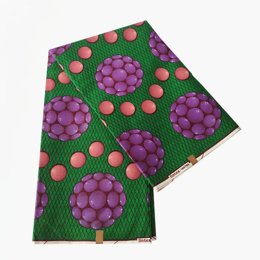 Pink Purple Balls Printed on Green African Style Wax Fabric,24*24Yarns DIY Sewing Clothing Dress Sofa Curtains Cotton Batik Fabric Material R919